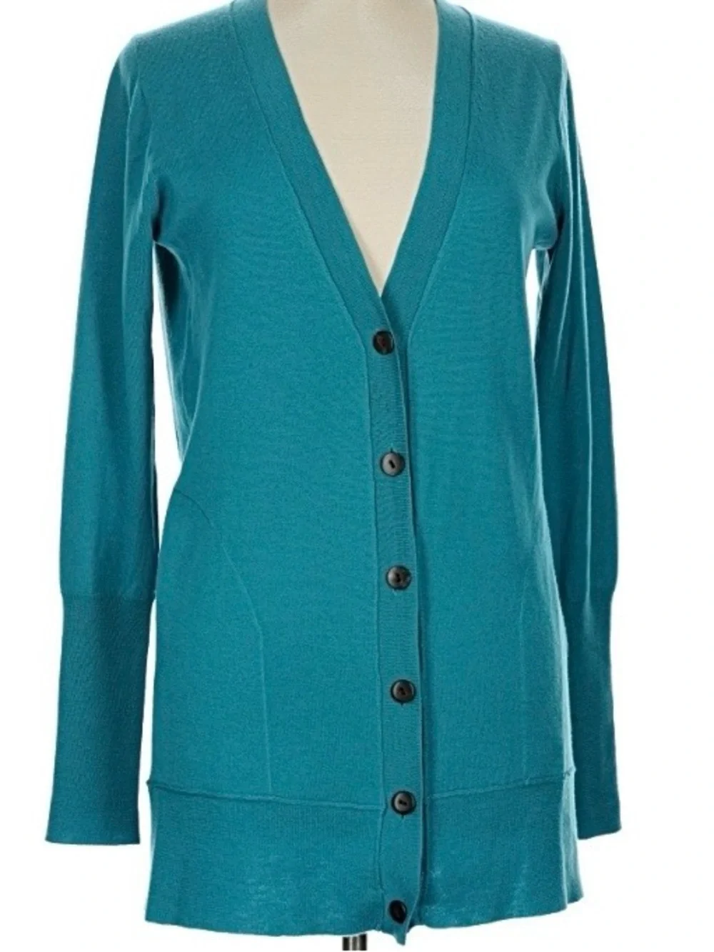 J. Crew VNTG 100% Merino Wool 2010 Teal V-Neck Button Cardigan Sweater